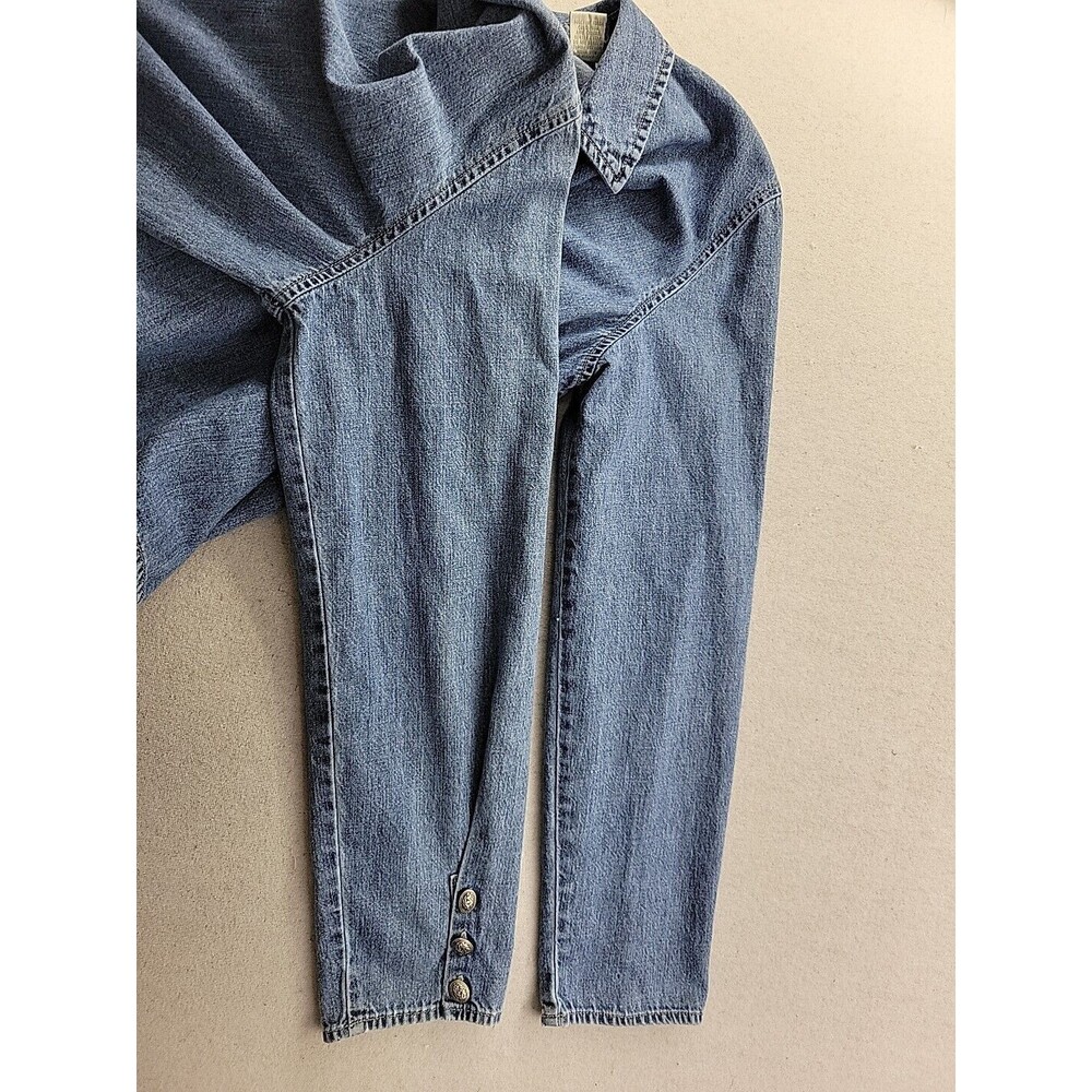 J. Jill Women's XS Blue Jean Denim Casual Collared Button-Up Blouse Western LS - Picture 7 of 10